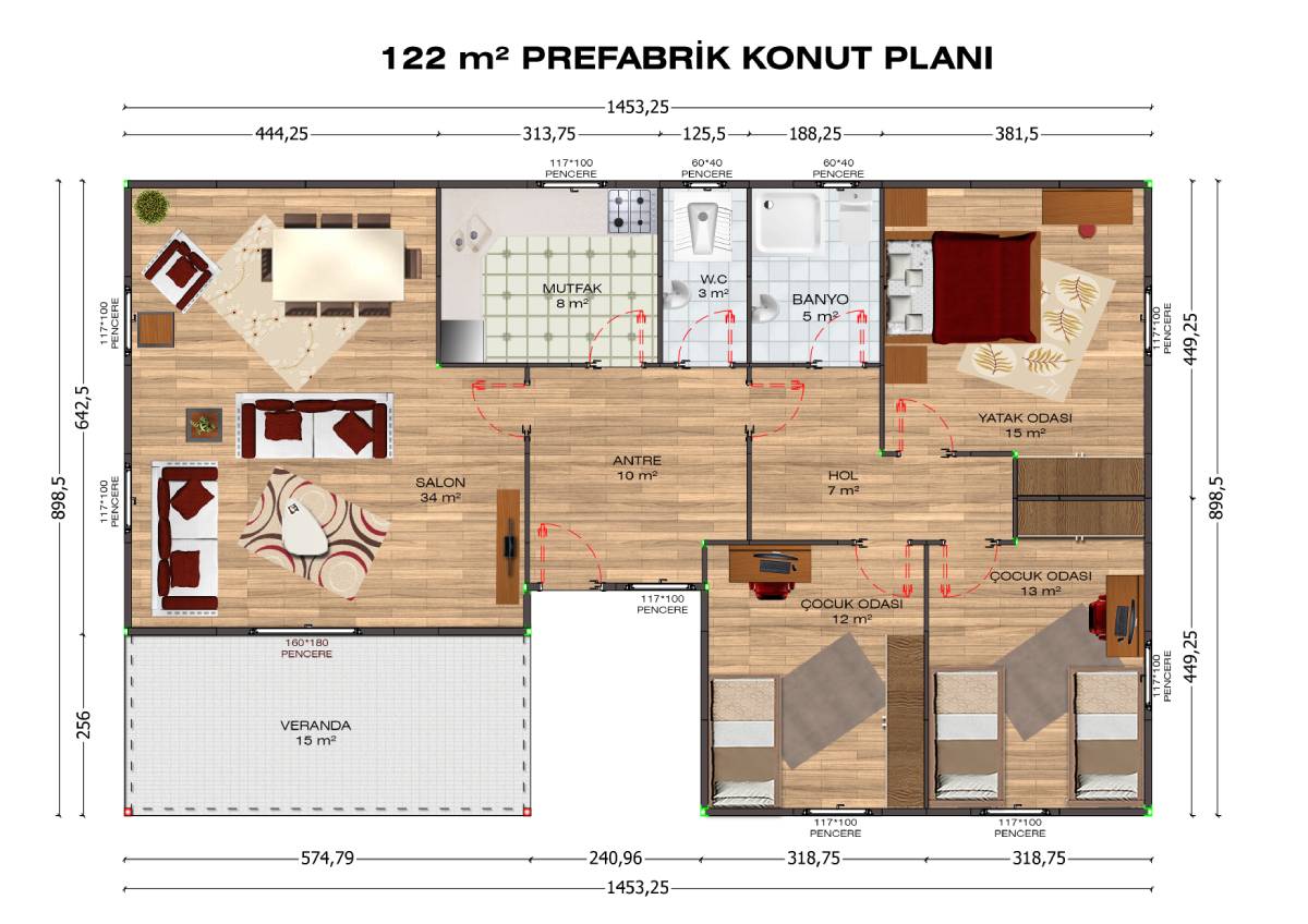 122m2 Prefabrik Ev - Görsel 2