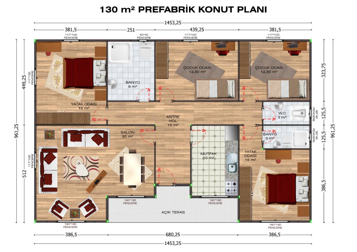 130m2 Prefabrik Ev - Görsel 2