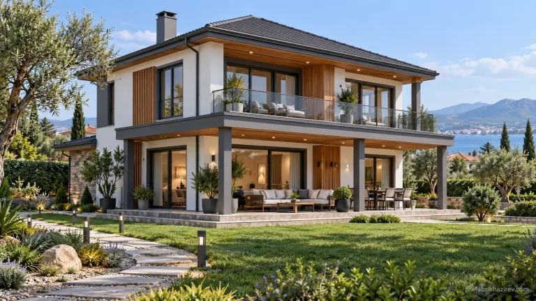 Verandalı ve balkonlu modern çelik ev