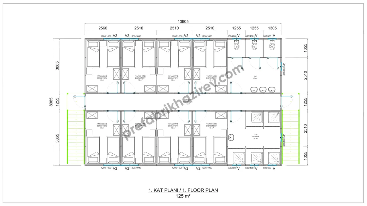 250m2 Prefabrik Yatakhane 1. Kat