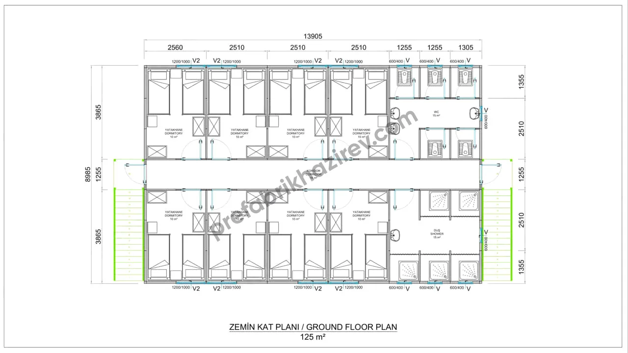 250m2 Prefabrik Yatakhane Zemin Kat