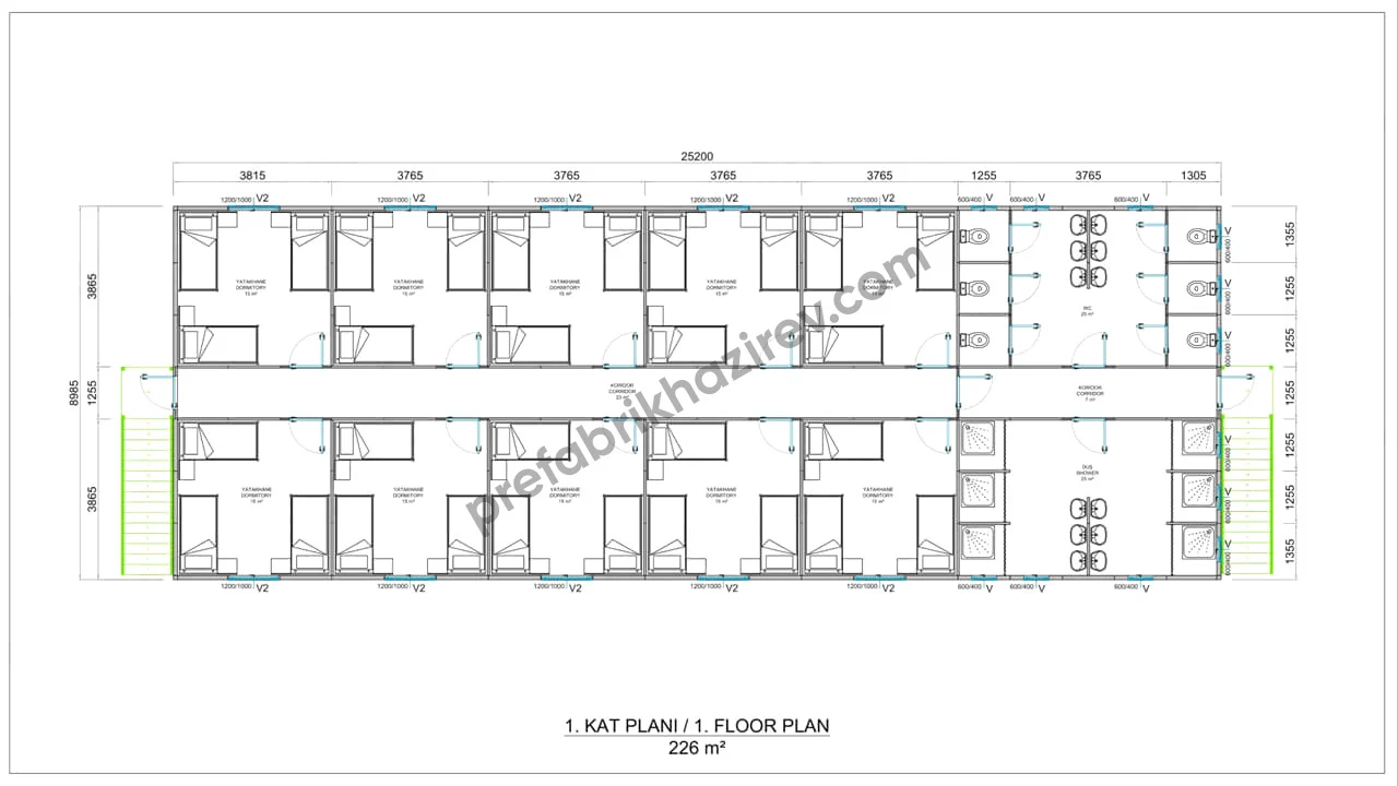 250m2 Prefabrik Yatakhane 1. Kat