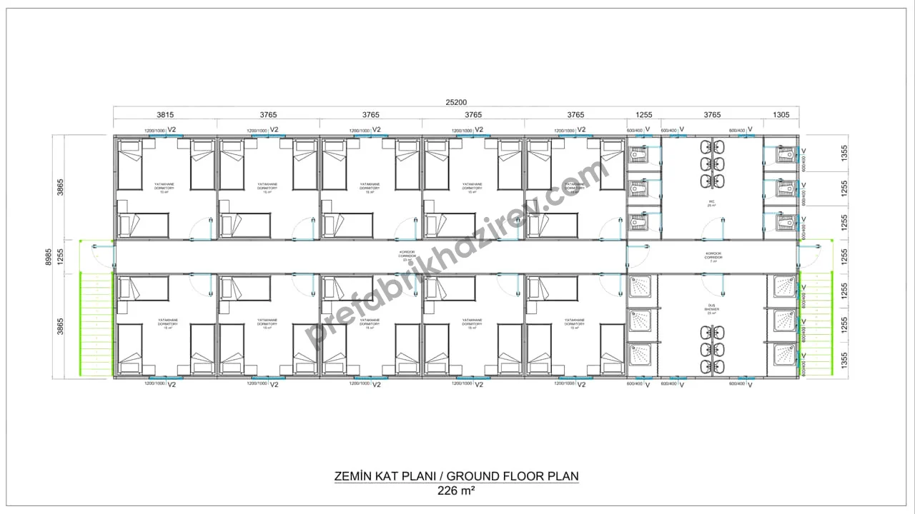 250m2 Prefabrik Yatakhane Zemin Kat