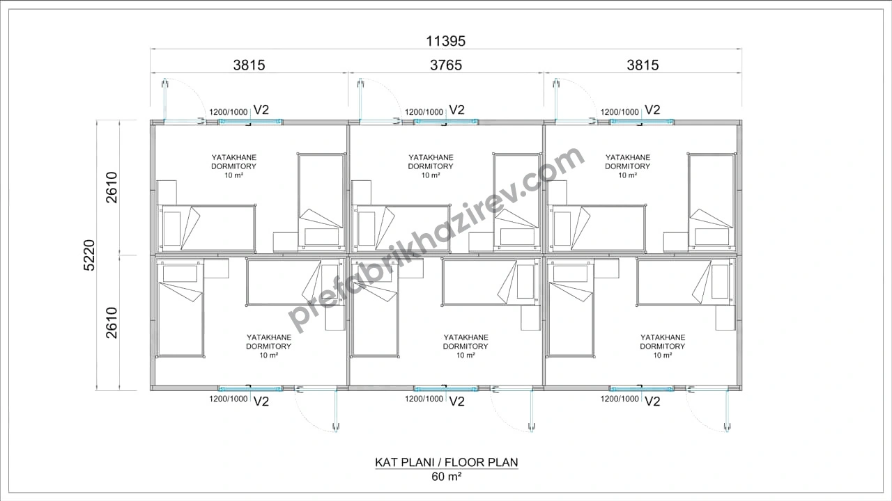 60m2 Prefabrik Yatakhane Planı 60m2 Prefabrik Yatakhane Planı