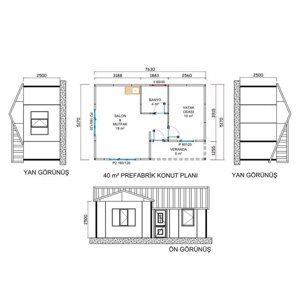 40m2 Prefabrik ev fiyatları