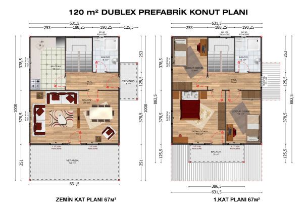 120m2 Prefabrik Ev 1 120m2 Prefabrik ev fiyatları planı