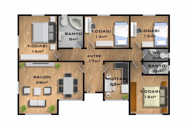 129m2 Çelik ev Fiyatları Planı