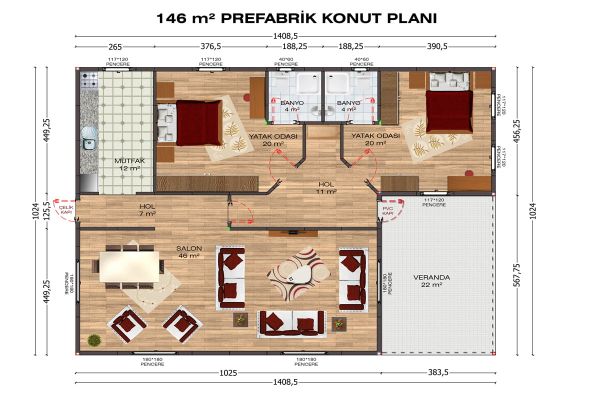 146m2 Çelik ev Fiyatları Planı