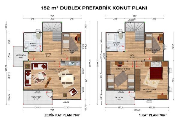 152m2 Prefabrik Ev 1 152m2 Prefabrik ev fiyatları planı