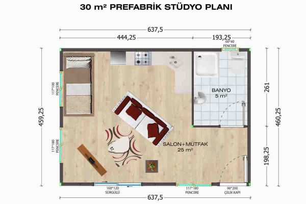 30m2 Çelik Ev 1 30m2 Çelik ev Fiyatları Planı
