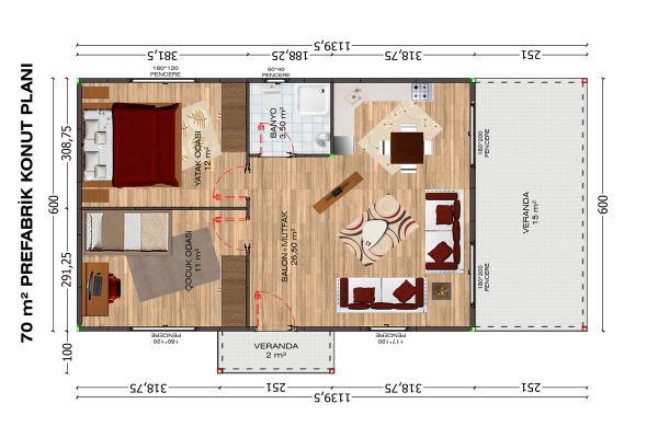 70m2 Çelik ev Fiyatları Planı