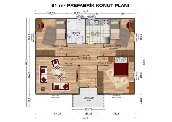 81m2 Prefabrik ev fiyatları planı
